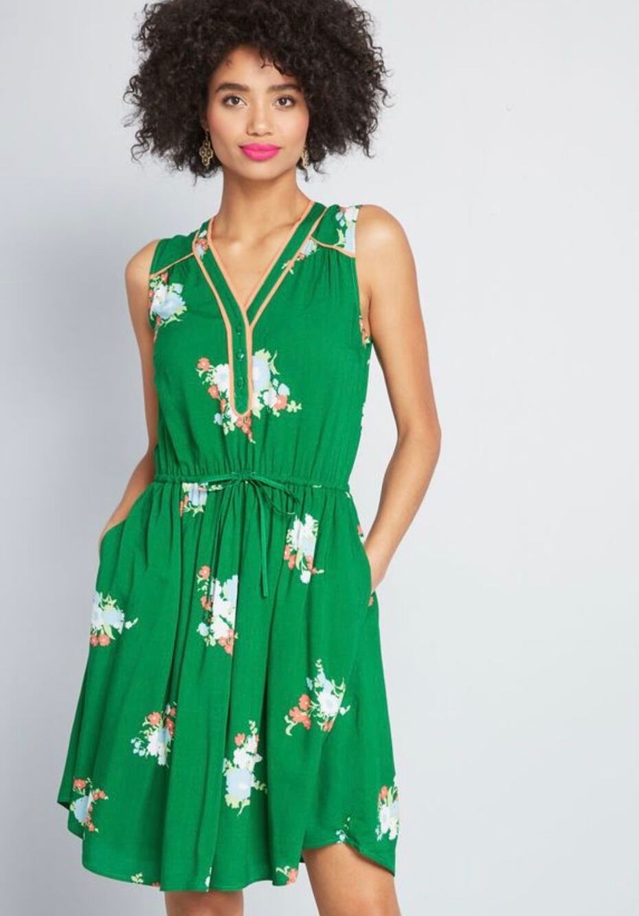 ModCloth Green Floral Rayon Sundress 2X – Sleeveless V-Neck Flowy Boho Dress
